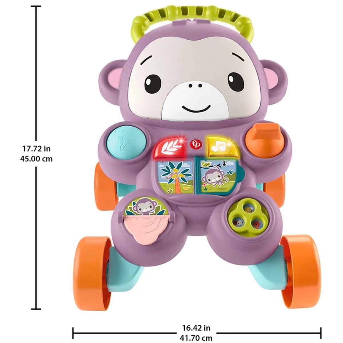 Fisher-Price Andadera Aprende Conmigo Amigo Mono 6+ Meses | Música y actividades interactivas, mango ergonómico y base de 4 ruedas
