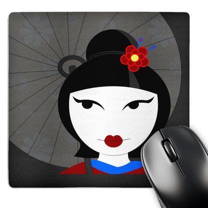 3dRose 8 x 8 x 0.25 Inches Cute Geisha Girl with Umbrella Mouse Pad, Red and Blue (mp_57093_1)