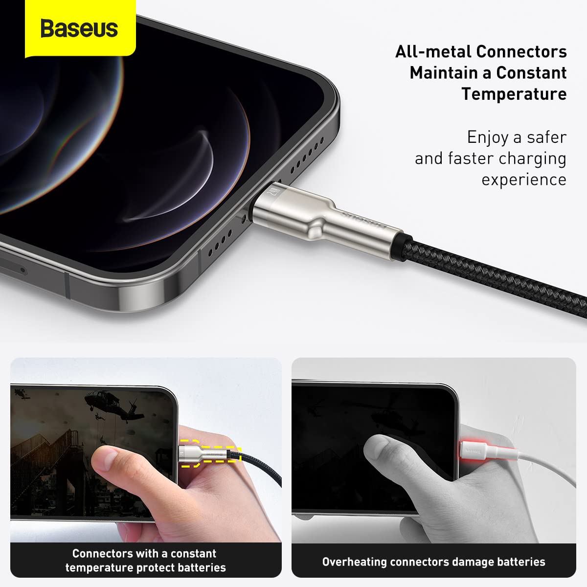 Cable De Datos Usb A Lightning 2.4a 1m Metal Negro Baseus
