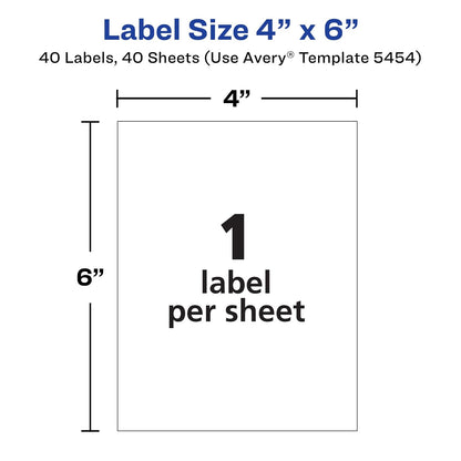Avery 5454 Etiqueta Rectangular Removible Láser/Inkjet, 40 Etiquetas, color Blanco