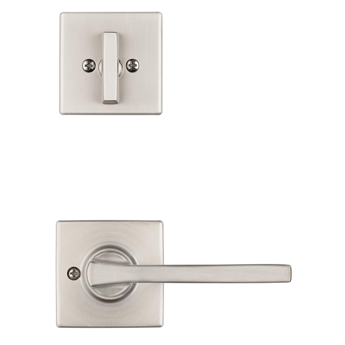 Kwikset Amador - Juego de manija y cerrojo para puerta delantera, mango de entrada exterior con palanca reversible Casey, níquel satinado, seguridad SmartKey Rekey resistente a las púas, con