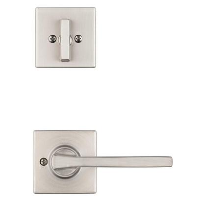 Kwikset Amador - Juego de manija y cerrojo para puerta delantera, mango de entrada exterior con palanca reversible Casey, níquel satinado, seguridad SmartKey Rekey resistente a las púas, con