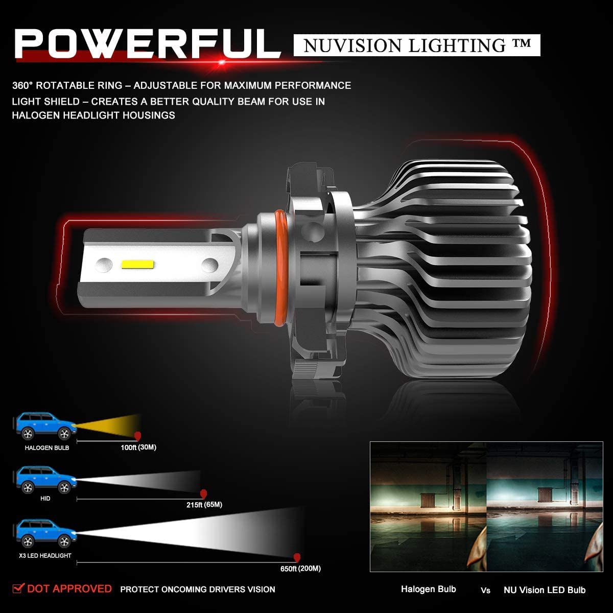 Nuvision Lighting Kit de Conversión de Bombillas 9007 HB5 LED 10000 Lúmenes 60W, Diseño Delgado, Plateado, NVL-SLS-9007