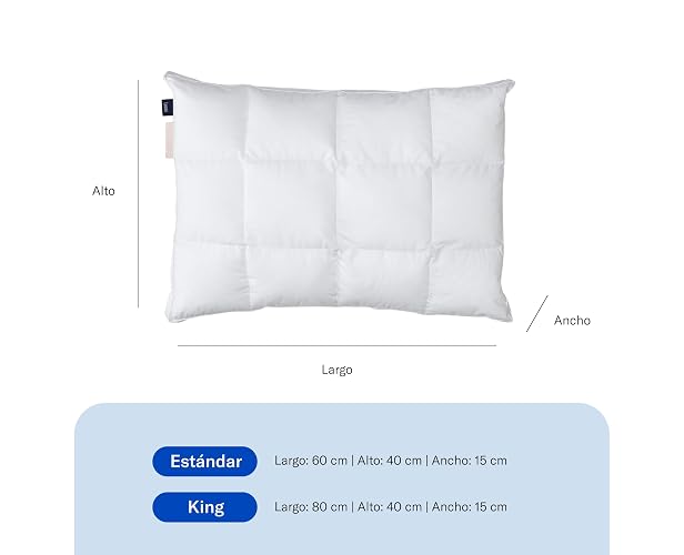 Luuna Almohada Ajustable Down Alternative, Funda 100% algodón, Alto Confort y Relleno Ajustable, Hipoalergénica y antiácaros, Blanco, King Size