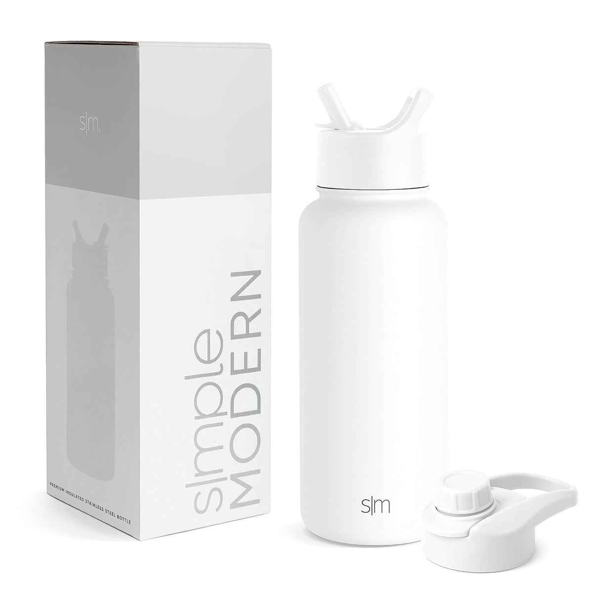 Simple Modern Summit Botella de Agua con Popote y Asa - 0.9 Litros - -Winter White