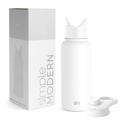 Simple Modern Summit Botella de Agua con Popote y Asa - 0.9 Litros - -Winter White