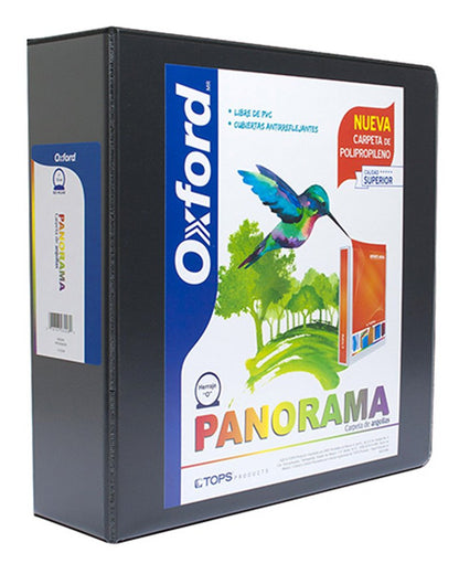 Oxford PP03006CB Carpeta de Argollas Panorama Tamaño Carta con Polipropileno, Herraje"O" de 3", Color Negra