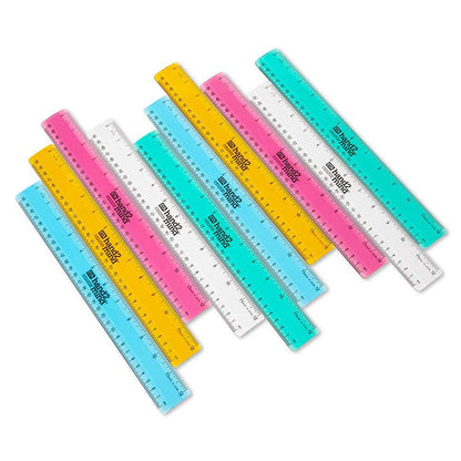 hand2mind Reglas de plástico Safe-T multicolor, transparente, semiflexible de 30,5 cm (paquete de 10)
