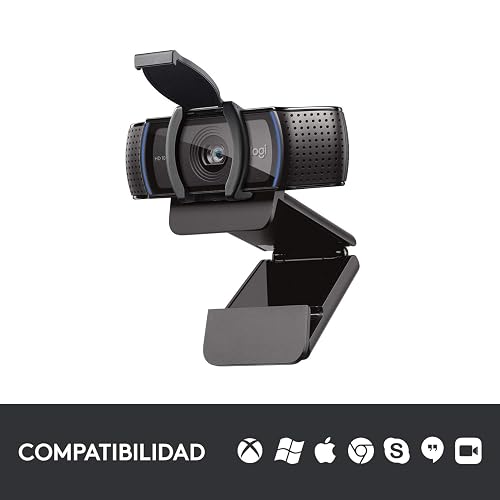 Logitech C920s HD Pro Webcam, Camara para PC con Tapa de Privacidad, Videoconferencias 108ОР Full HD, Sonido Estéreo, Corrección de lluminación, Negra