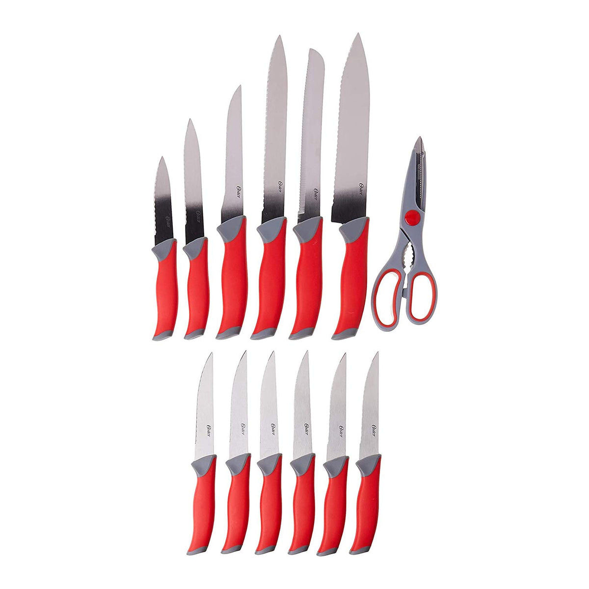 Juego santoku de 2 piezas, Oster Baldwyn, acero inoxidable, Rojo/Negro, 1, 1