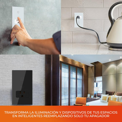 Tecnolite Connect - Apagador con Contacto Inteligente WiFi 1 Botón Táctil y 1 Enchufe, Cable Neutro, Compatible con App móvil, Alexa, Google y Siri