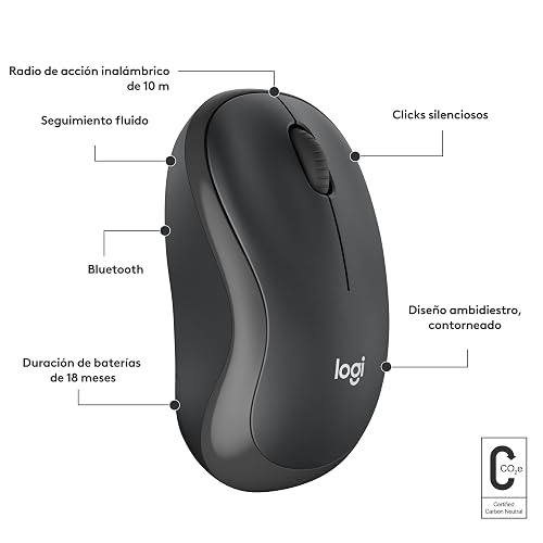Logitech Mouse Bluetooth silencioso M240, inalámbrico, Compacto, portátil, Seguimiento Suave, batería 18 Meses, Windows, macOS, ChromeOS, Compatible con PC, Mac, laptops, Tablets - Negro