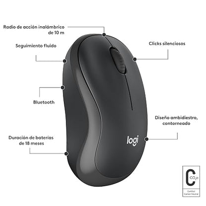 Logitech Mouse Bluetooth silencioso M240, inalámbrico, Compacto, portátil, Seguimiento Suave, batería 18 Meses, Windows, macOS, ChromeOS, Compatible con PC, Mac, laptops, Tablets - Negro