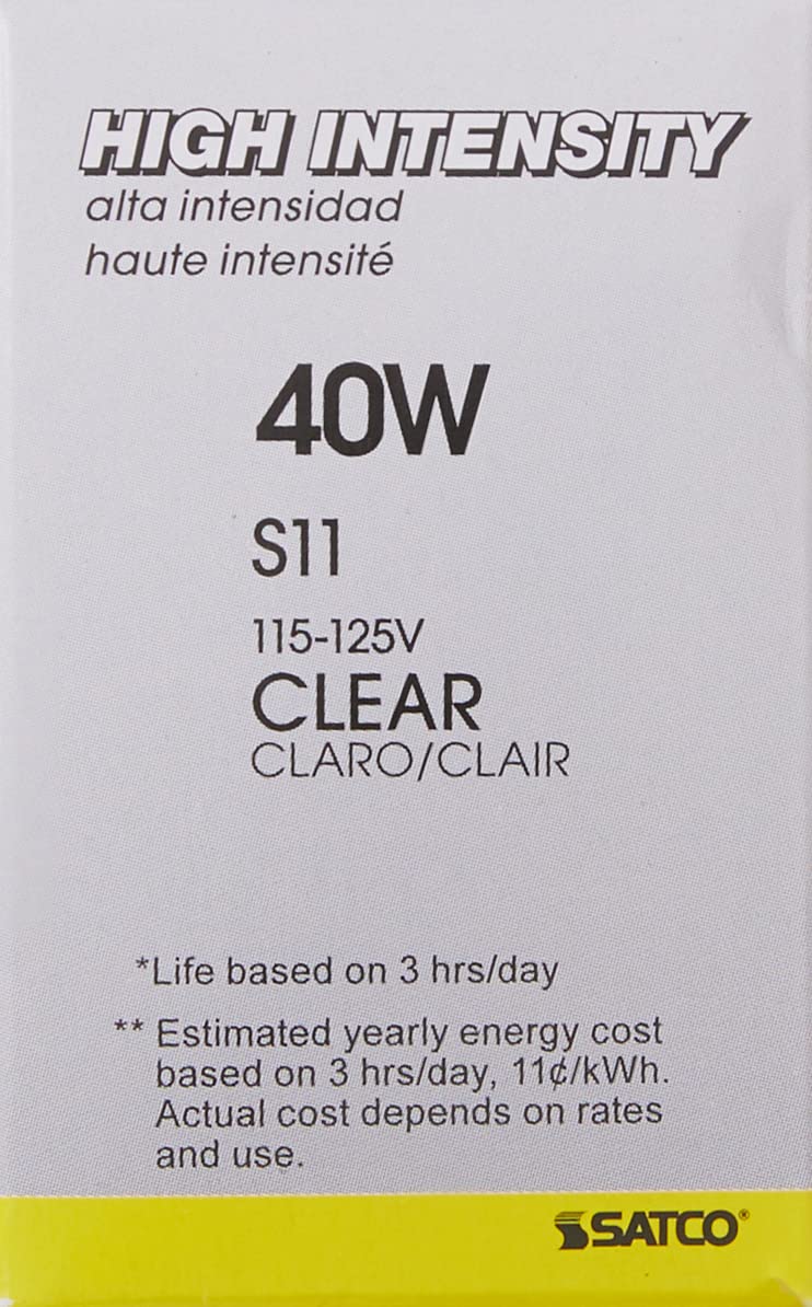 Satco S3629 Intermediate Base 40-Watt S11 Light Bulb, Clear