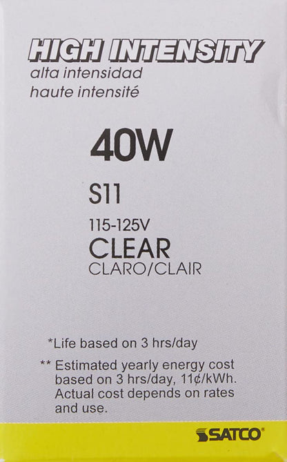 Satco S3629 Intermediate Base 40-Watt S11 Light Bulb, Clear