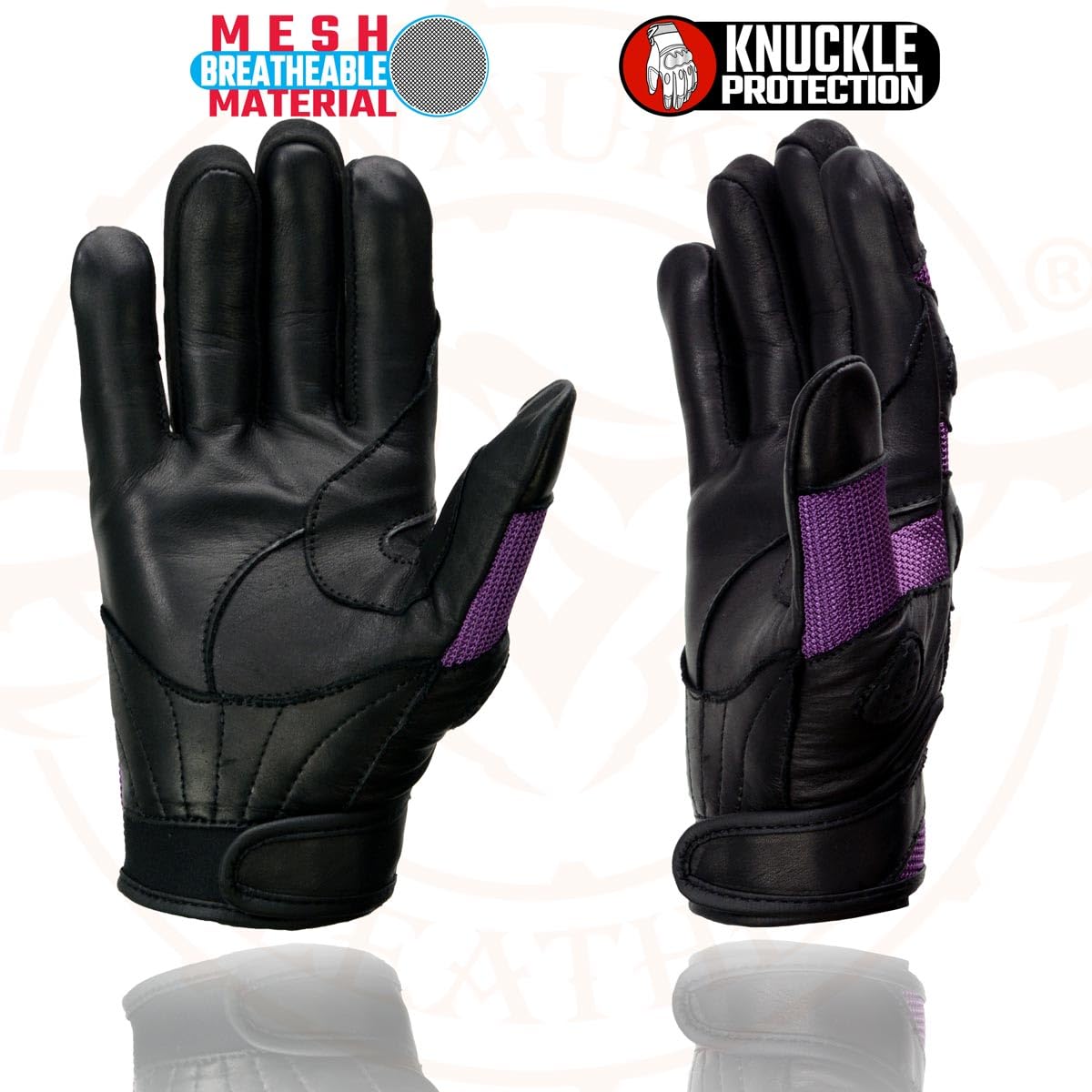Shaf International Milwaukee Leather SH802 - Guantes de competición para Mujer, Color Negro y Morado con Malla, Talla L