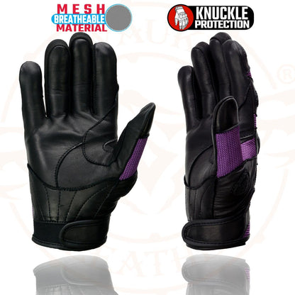 Shaf International Milwaukee Leather SH802 - Guantes de competición para Mujer, Color Negro y Morado con Malla, Talla L