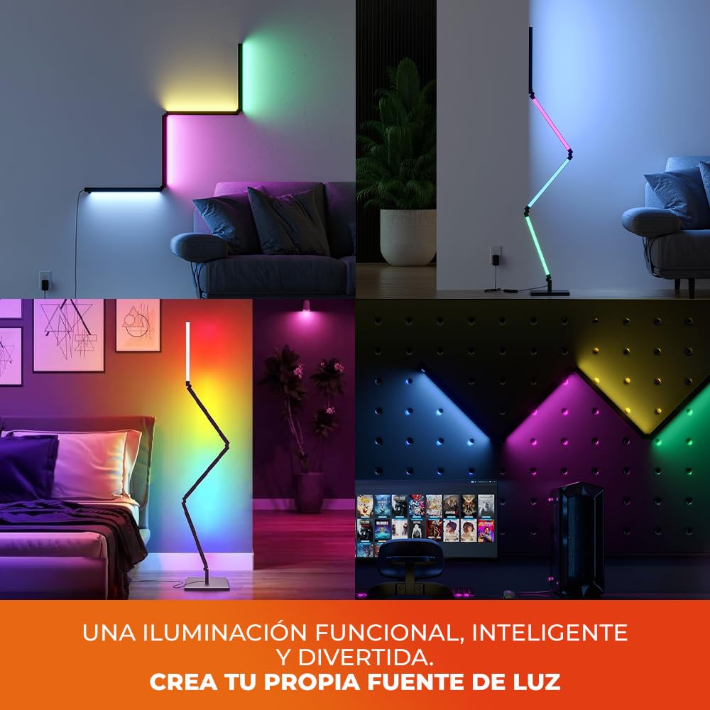 Tecnolite Connect - Lámpara de Pie/Pared Plegable Inteligente WiFi 22 W, Luz RGB + Blanca, Personalizable, Detección de sonido, Compatible con App móvil, Alexa, Google y Siri, Lámpara Interior