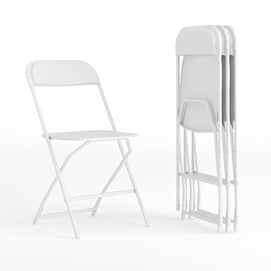 Flash Furniture Hercules Series - Silla Plegable de plástico - Blanco - Paquete de 4 600 Libras Capacidad de Peso, cómoda Silla Plegable Ligera