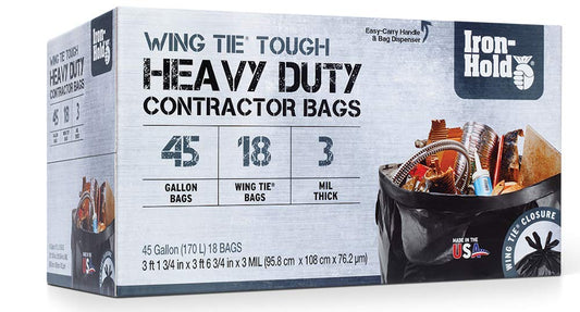 Iron Hold 1416608 Black 45 Gallon 3 mil thickness, Wing Tie, Heavy Duty Trash Can Liners from Berry, 18ct