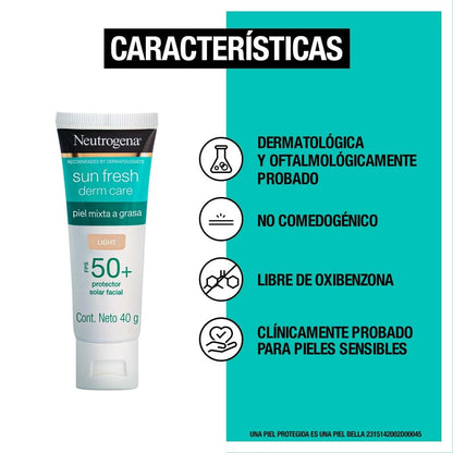 Neutrogena Sun fresh Protector Solar Facial Tono Claro Dermcare Niacinamida FPS50+, 40g