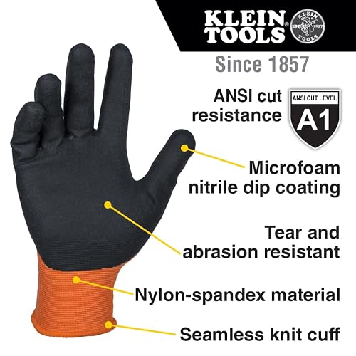 KLEIN TOOLS 60581 | Guantes De Trabajo | Talla G | Agarre Superior | Guantes de trabajo talla G con agarre firme y flexible, ideales para usar herramientas en superficies secas y húmedas.