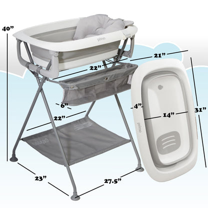 Primo SquishSplash - Baño plegable para bebé y soporte plegable con cojín ergonómico para bebé para recién nacidos y niños pequeños, estación de baño completa, diseño compacto que ahorra espacio,