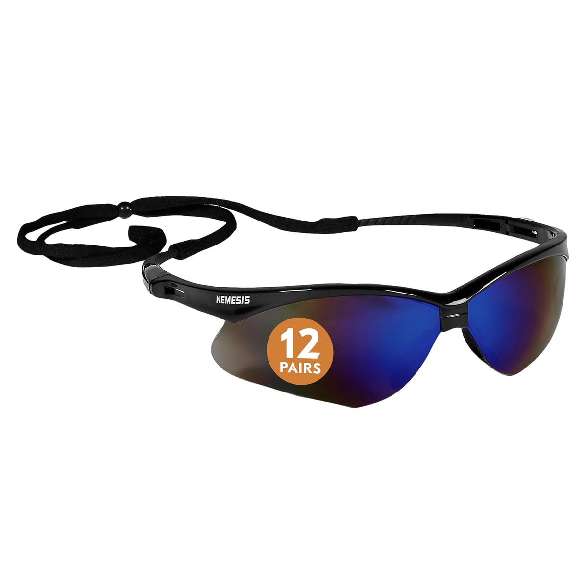 Jackson Safety Nemesis V30 Lentes de Seguridad, Paquete de 12 Pares - Marco Negro con Lente Azul Espejo - anteojos