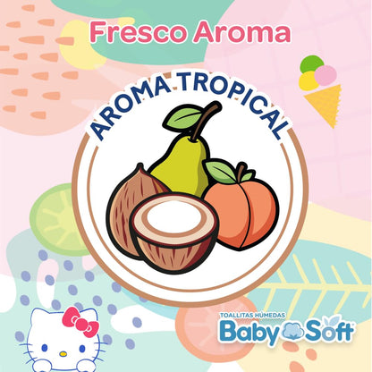 Toallitas Húmedas Baby Soft, Aroma Lavanda/Aroma Tropical, Hello Kitty and Friends, Caja con 1,440 piezas (18 Paquetes con 80 Toallitas c/u)