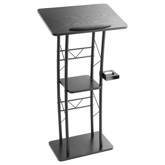 VEVOR Soporte de Podio de Metal Curvo Atril de Pie con Amplia Superficie de Lectura 59,5 x 40 cm, Estante de Almacenamiento, Portavasos para Aulas, Bodas, Conferencias, Discursos, Conciertos