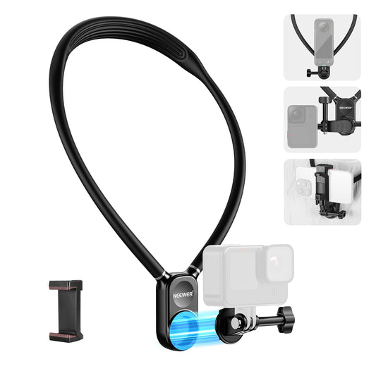 NEEWER Soporte Magnético para Cuello Cámaras Acción & Móvil, GP15 | Compatible con GoPro DJI Insta360 iPhone Samsung; Liberación Rápida; Adaptador Flexible Cámaras Acción POV & Soporte Móvil