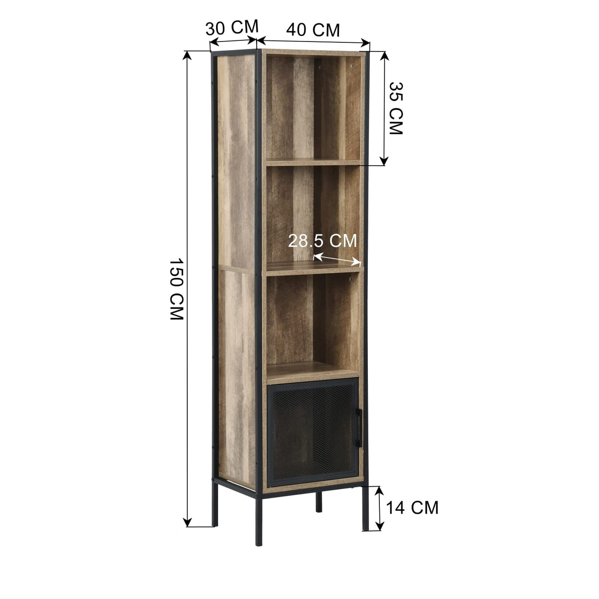 LÖSEN Gabinete de Estilo Industrial con Puerta de Alambre de Púas y 4 Compartimentos de Almacenamiento para Sala Estudio