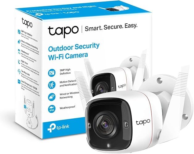 Tapo TP-Link TC65, Nuevo cámara de Seguridad Wi-Fi para Exteriores, 3MP, Visión Nocturna, Audio Bidireccional. Cloud Video Recording, Funciona con Alexa