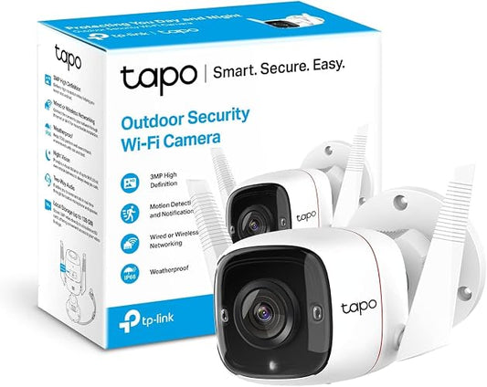Tapo TP-Link TC65, Nuevo cámara de Seguridad Wi-Fi para Exteriores, 3MP, Visión Nocturna, Audio Bidireccional. Cloud Video Recording, Funciona con Alexa