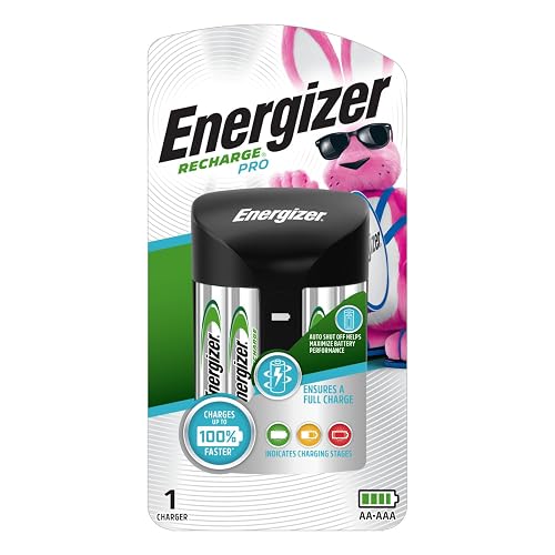 Energizer - Cargador de baterías AA y AAA recargables (Recharge Pro) con 4 baterías AA NiMH recargables