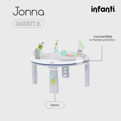 Infanti | Andadera JONNA 4 en 1 con Asiento Giratorio 360° | Se Transforma en Centro de Entretenimiento y Mesita Interactiva | Andador con Juguetes y Sonidos | Altura Ajustable | Color Gris