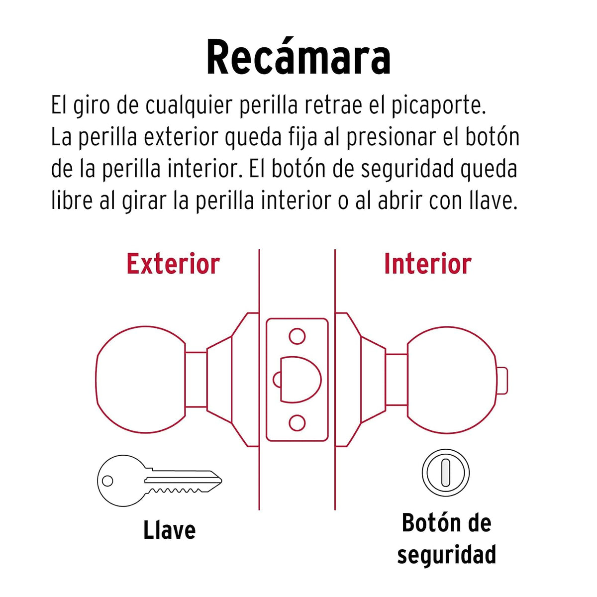 Hermex Basic BALT-CM-RP, Cerradura pomo, recámara, tubular, cromo mate