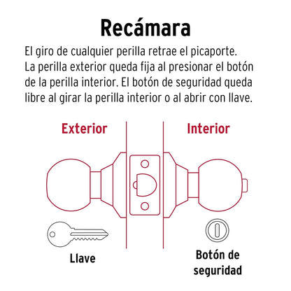 Hermex Basic BALT-CM-RP, Cerradura pomo, recámara, tubular, cromo mate