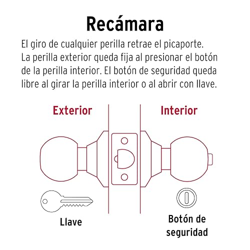 Hermex Basic BAL-CM-RP, Cerradura de pomo tipo esfera para recámara, mecanismo cilíndrico, cromo mate