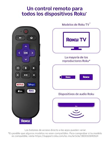 Roku Control Remoto por Voz | Control Remoto de Repuesto para Reproductores Roku y Roku TV™