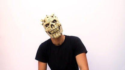 Máscara Artesanal Spikes Skull, Máscara de Craneo del Infierno con Cuernos, Disfraz de Calavera Malvada Ideal para Halloween y Día de Muertos