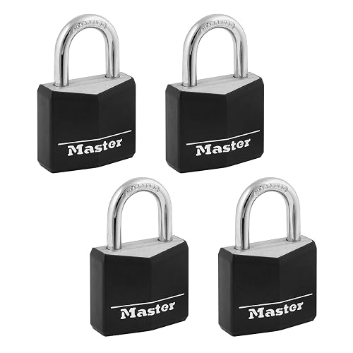 Master Lock Candado recubierto de aluminio, 3 cm de ancho, negro, 131T, Paquete de 4, 1-3/16 in. W, Negro