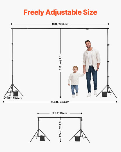 VEVOR Soporte de Fondo Ajustable para Tela de Fondo de hasta 213 x 300 cm, Soporte Portátil de Altura Ajustable de 139-306 cm con Varillas para Fotografía Familiar, Estudio de Fotografía, Negro