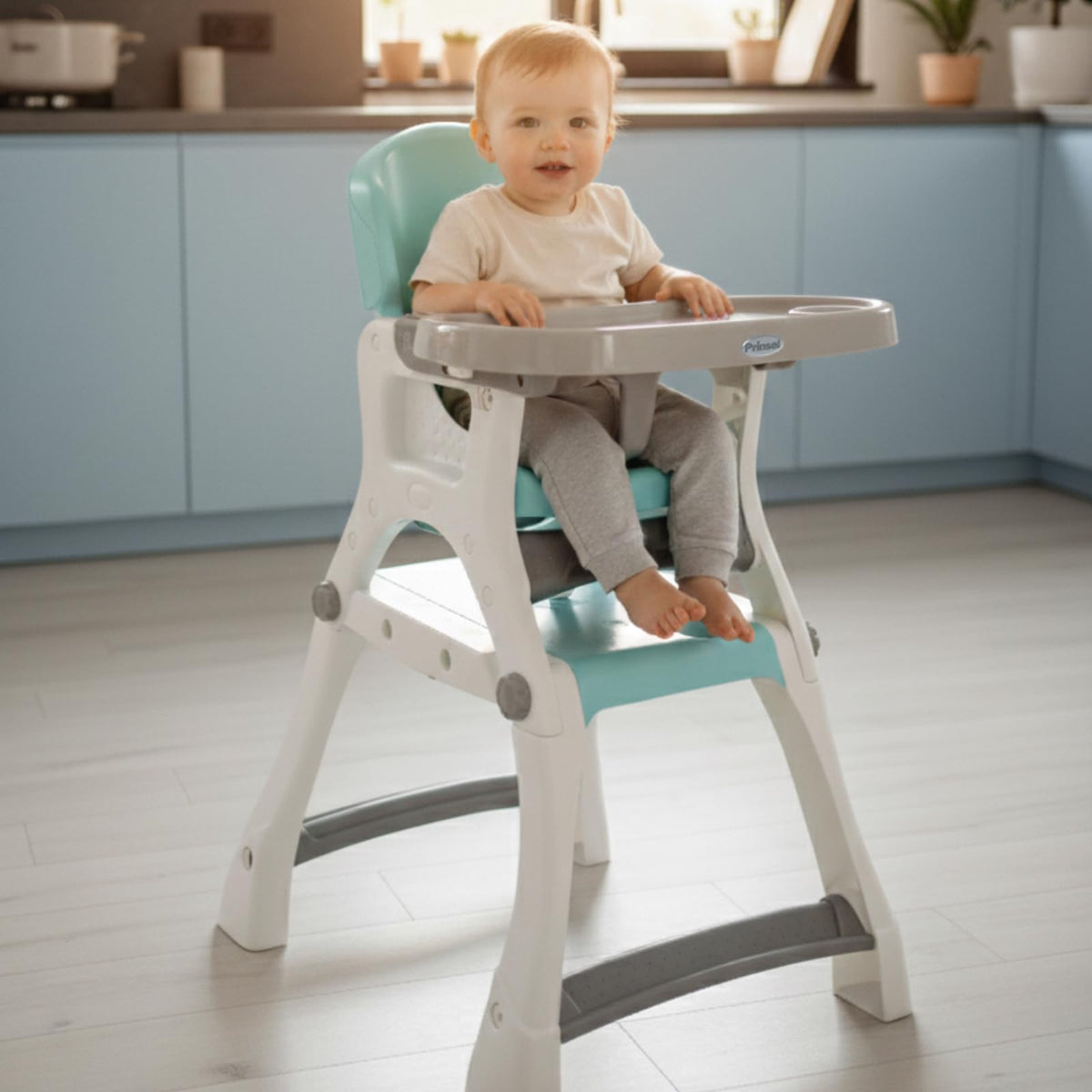 PRINSEL | Sillita Alta Infantil Convertible | Silla Alta para Bebé | Caddy 2 en 1 | Azul Turquesa | De 6 Meses a 3 Años, Convertible a Escritorio, Portavasos, Fácil de Limpiar | Artículos para Bebés