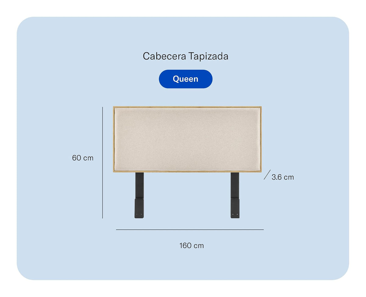 Luuna - Cabecera Cama Queen Size, Cabecera de Cama de Madera de Bambú, Respaldo para Cama Resistente, Tapizada, Garantìa de 1 Año, Color Beige