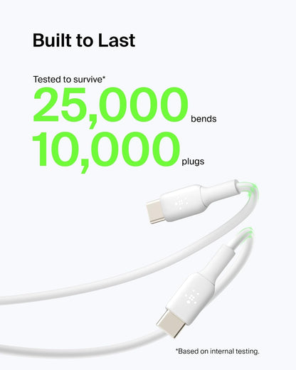 Belkin BoostCharge Cable USB-C (1 M/3.3 pies), cable USB-C a USB-A, cable USB tipo C para iPhone 16 Series, Samsung Galaxy S24, S24+, Pixel 8, iPad Pro, Nintendo Switch, Carplay y más, color blanco