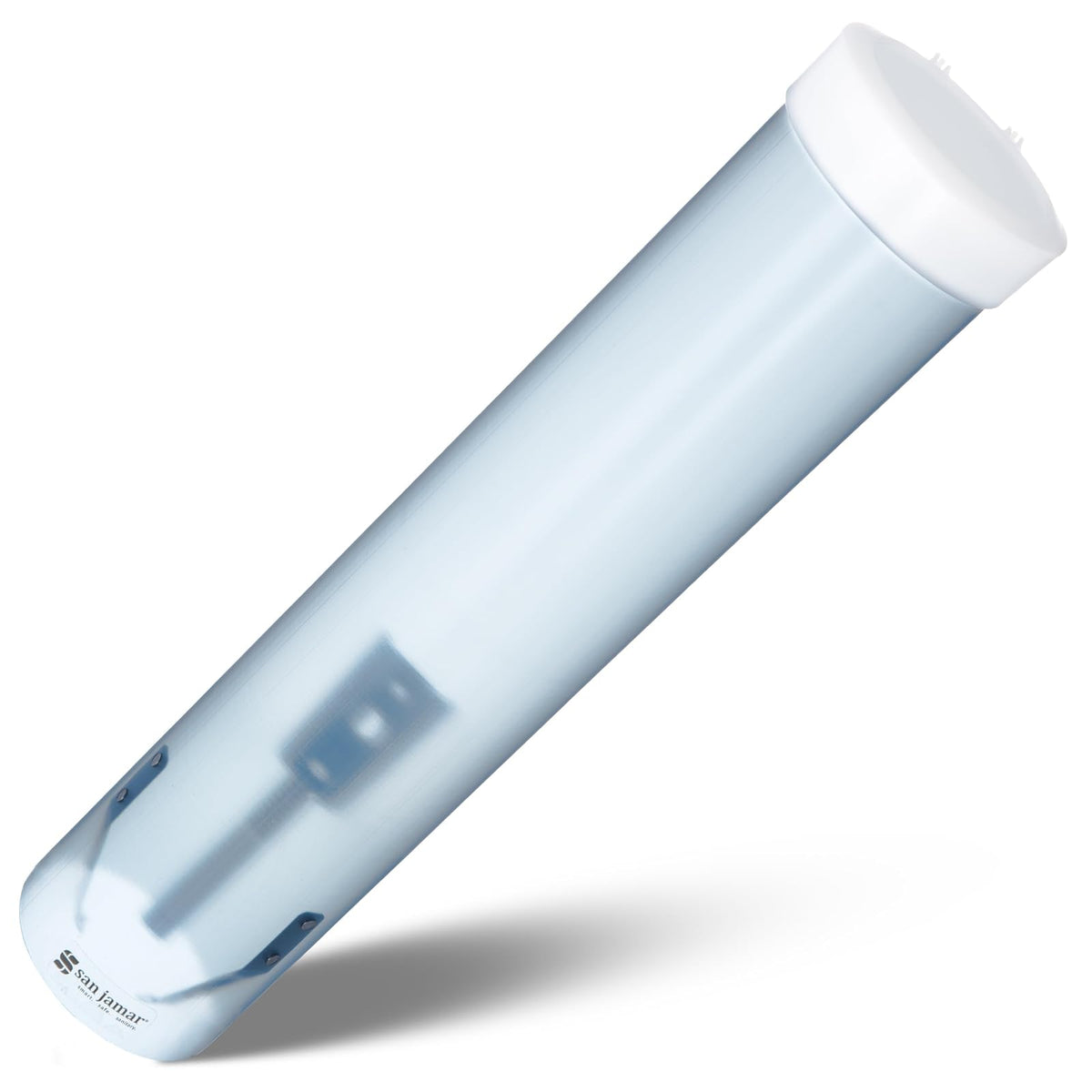 San Jamar C3165 Medium Pull Type Water Cup Dispenser, Fits 4oz to 10oz Cone and Flat Cup Size, 2-1/4" to 3-1/4" Rim, 16" Tube Length, Frosted Blue