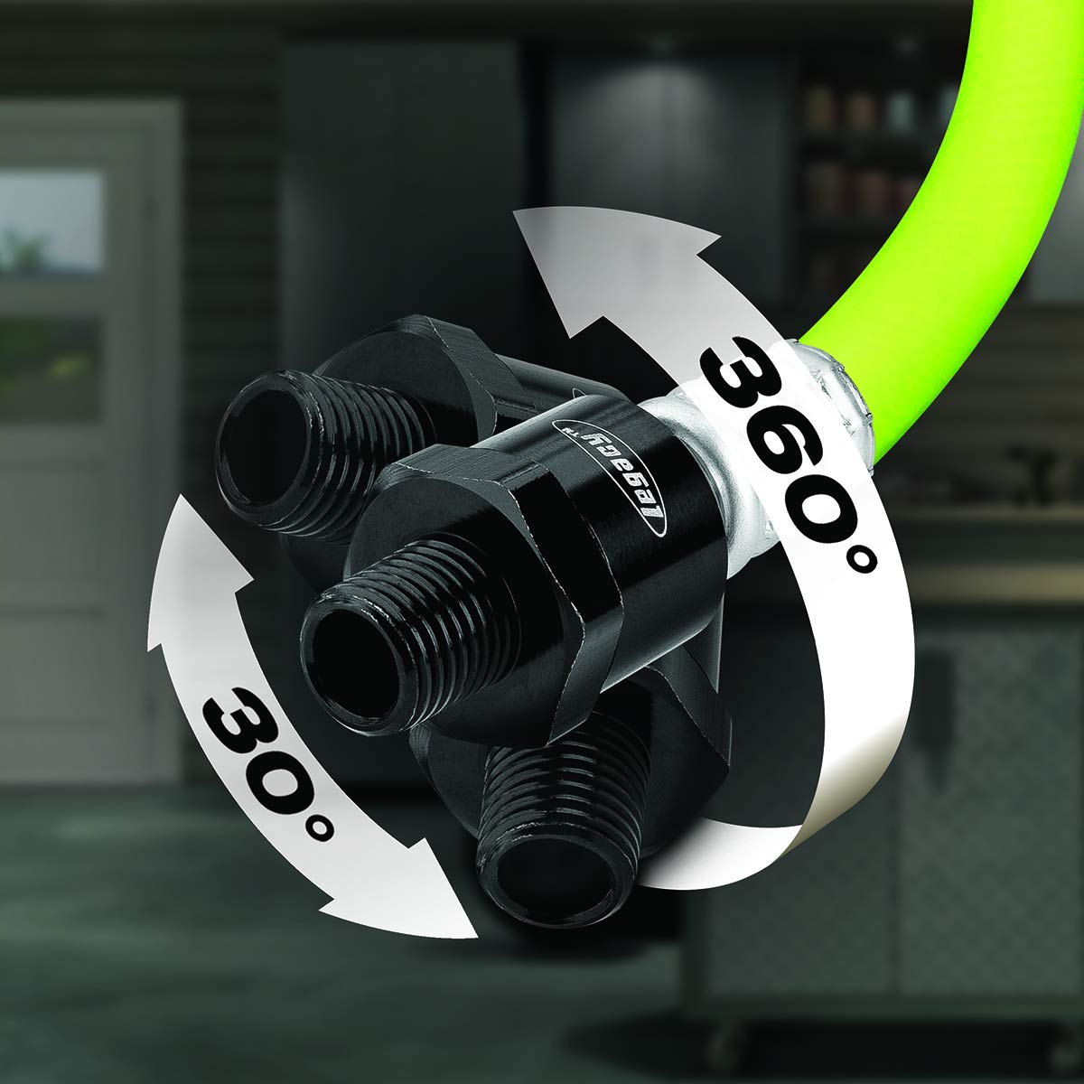 Flexzilla Ball Swivel Whip Air Hose, 1/4 in. x 4 ft. (1/4" MNPT Ball Swivel x 1/4" FNPT Ends), Heavy Duty, Lightweight, Hybrid, ZillaGreen - HFZ1405YW2B