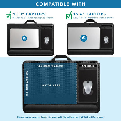 LapGear Home Office Pro - computadora de regazo con reposamuñecas, alfombrilla para mouse y soporte para teléfono, color carbón negro, se adapta a portátiles de hasta 15.6 pulgadas, estilo n.º 91598