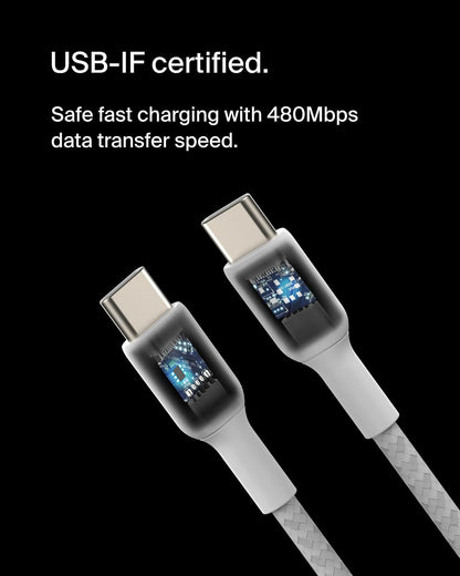 Belkin CAB004bt1MWH Cable Braided USB-C to USB-C 1M Blanco